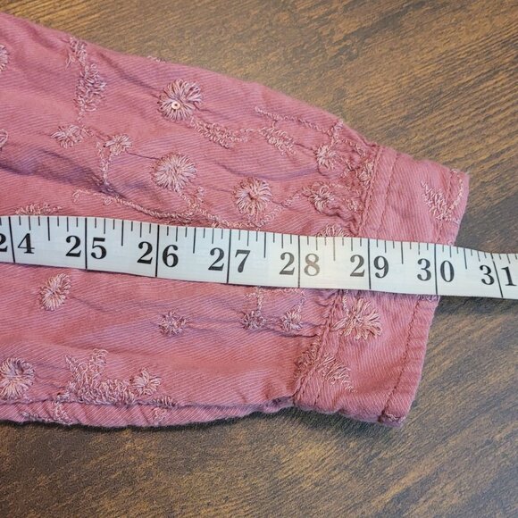 Anthropologie Pilcro Baby Doll Top L Embroidered Floral Sequins Dusty Rose Boho - Picture 9 of 10